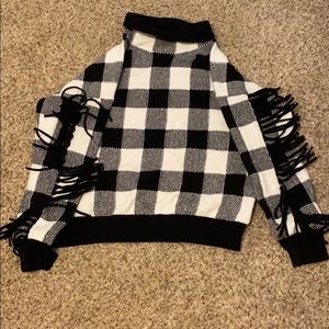 Black checkered, cow neck, wool sweater